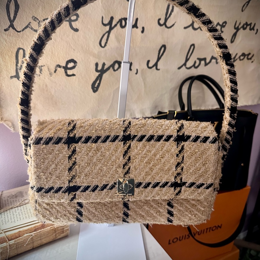 Anine Bing Beige and Black Plaid Shoulder Bag